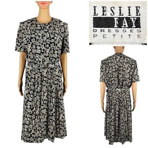 Leslie Fay Black and White Patterned Dress - Picture 1 of 4